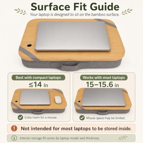 Mayjoy Bamboo Laptop Lap Desk with Storage, Removable Cover, Gray