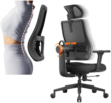 Newtral Ergonomic Home Office Chair, High Back Desk Chair with Unique Adaptive Lumbar Support, Adjustable Headrest, Seat Depth Adjustment, 96°-126° Tilt Function, Adjustable Armrest Recliner
