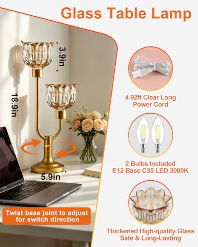 Lightdot Mid Century Modern Table Lamps Set of 2 Dimmable Amber Glass Lamp