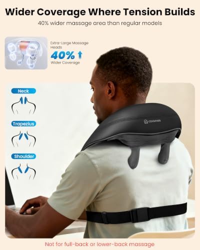 COMFIER Cordless Neck and Shoulder Massager with Heat, Wearable 4D Shiatsu Deep Tissue Kneading for Desk Workers and Drivers, Hands-Free Straps, FSA Eligible HSA Gift,Midnight Black