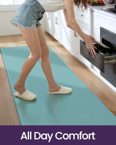 DEXI Kitchen Floor Mats Cushioned Anti Fatigue, 17x29+17x59 Turquiose