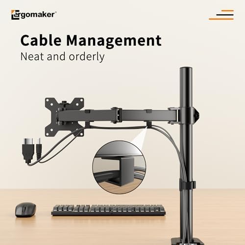ERGOMAKER Single Monitor Stand, Height Adjustable Swivel for 13-27" Screens