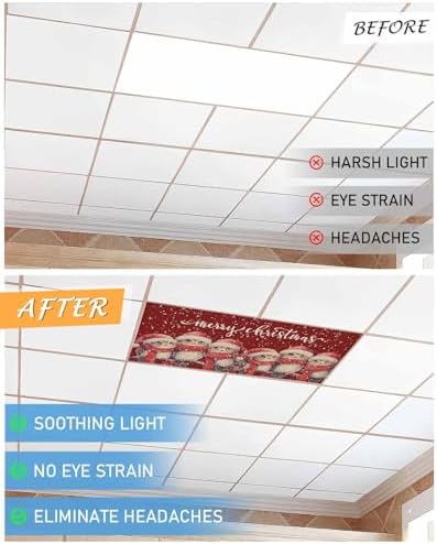 Red Christmas Magnetic Fluorescent Light Covers for Ceiling Lights 2 x 4 Feet,Vintage Owl White Snowflakes Watercolor Office Classroom Kitchen Drop Ceiling Light Covers Filters Shade Panel 1 Pack