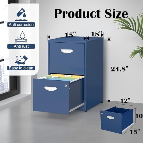 SteeLoong 2 Drawer File Cabinet,Metal Office File Cabinet with Lock,Blue