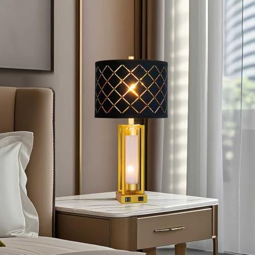 Set of 2 Modern Table Lamps for Living Room Bedroom with USB C+A