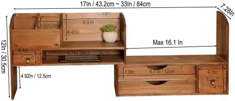 Rustic Brown Large Wooden Desk Organizer