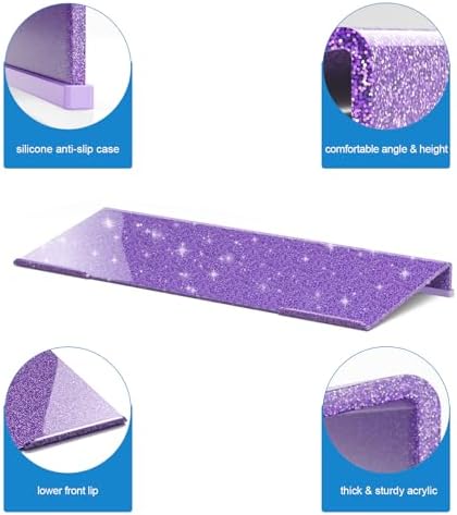 WINFFOR Comfortable Computer Keyboard Stand - Ergonomic Keyboard Riser Acrylic Tilted Keyboard Holder for Easy Typing&Working at Home Office - Fits All Keyboard Sizes - 17'' Wide (Glitter Purple)