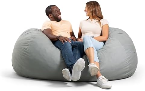 Big Joe Fuf 6Ft Giant Lounger Foam Bean Bag Chair, Oversized Couch with Removable Cover for Kids, Teens, Adults, Fog Lenox, Durable Woven Polyester, 6 Foot