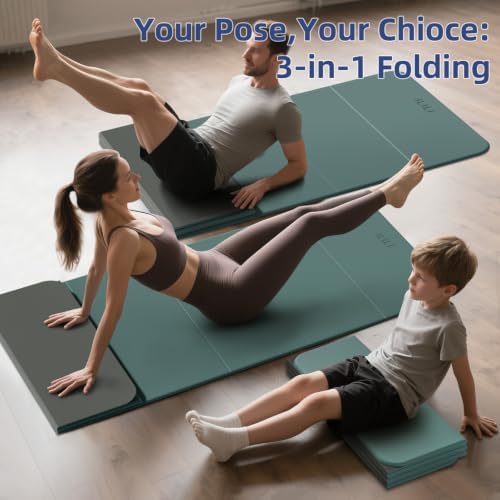 ILILI Foldable Yoga Mat 10mm, Extra Thick, Extra Long, 75x26x0.4 Inch, TPE