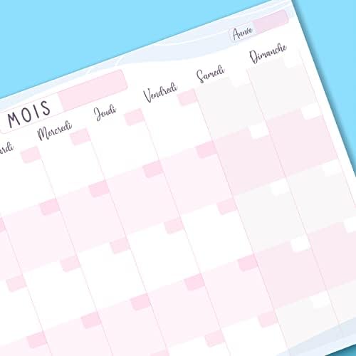 PACKLIST® Undated Monthly Planner Desk Pad (8.3x11.7 in) – Tear-Off Monthly Calendar Notepad – 100 GSM Paper Schedule Organizer with Objective for the Month, To-Do List & Notes for Office, Home, Study (FRENCH