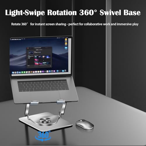 360° Rotating Adjustable Laptop Stand with Cooling Fan, Foldable Dual-Bar Support Height Tilt Angle Cooling Laptop Stand for Desk Pad Laptop Riser Heat Dissipation Stand Fit 10-17.3" Device