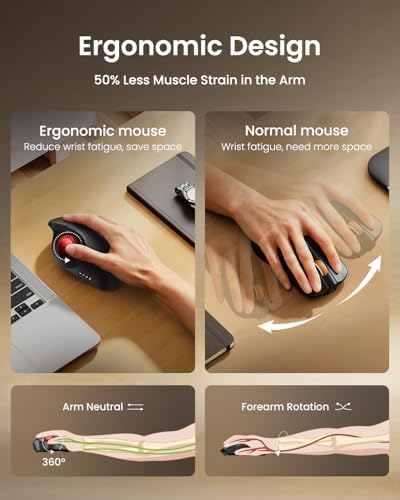 ProtoArc EM02 Wireless Trackball Mouse, Ergonomic Thumb Ball Control, Red