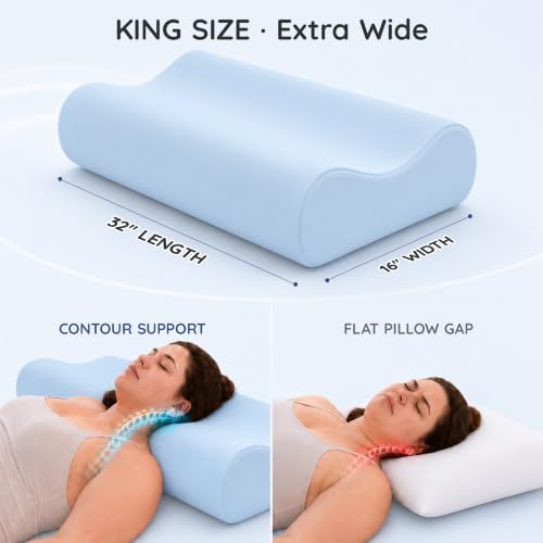 AM AEROMAX 32" King Contour Memory Foam Pillow for Neck Pain Relief, Blue