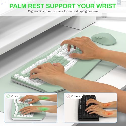 Wireless Keyboard and Mouse Combo,2.4G Ergonomic Wave Keys(Avocado Green-A)