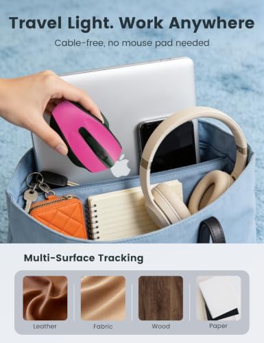 Hot Pink Wireless Mouse for Laptop, Cordless Computer Mice for Travel