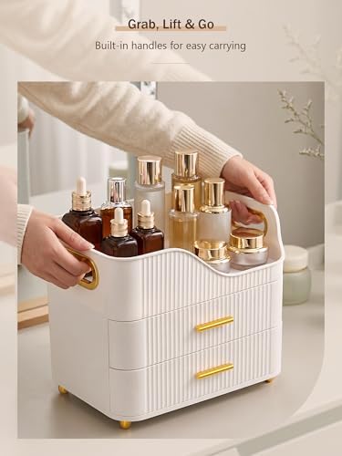 Booklov Large Makeup Organizer for Vanity, Bathroom Countertop, White