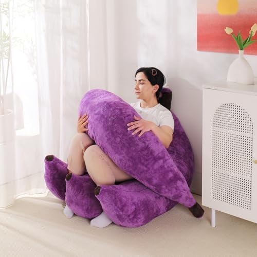 Banana Bean Bag Chair with Ottoman, Floor Sofa Bed with Footrest, Comfy Convertible Lounger for Teens & Adults, Plush Couch for Bedroom, Living Room or Dorm, M-Violet