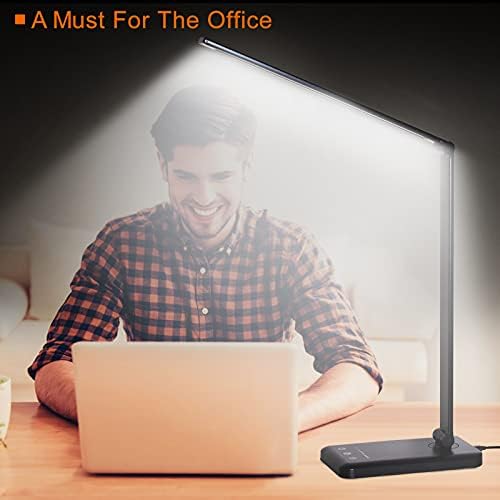 LED Desk Lamp, Eye-Caring Stepless Dimmable Office Table Lamp with USB Charging 4000mAh Battery, Foldable,Touch, 30/60minsTimer,5 Lighting Modes with 5 Brightness Levels.