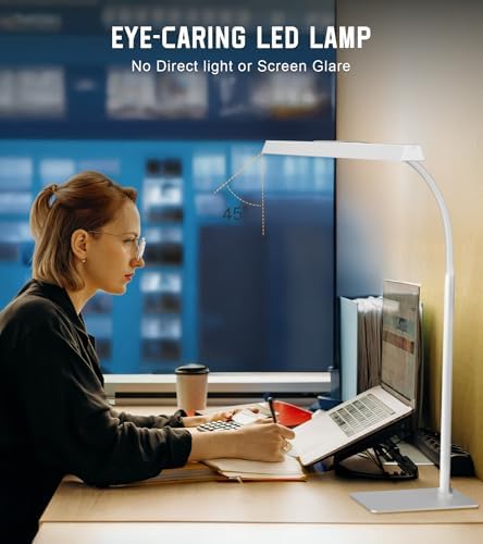 LED Desk Lamp for Home Office with Base, Eye-Caring Desk Light 12W, White