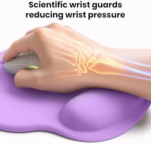 Mouse pad with Wrist Rest,Relieving Pain Memory Foam Computer pad, Ergonomic Desktop Mouse, Silicone Material Mouse pad, with Non-Slip PU Base (Purple)