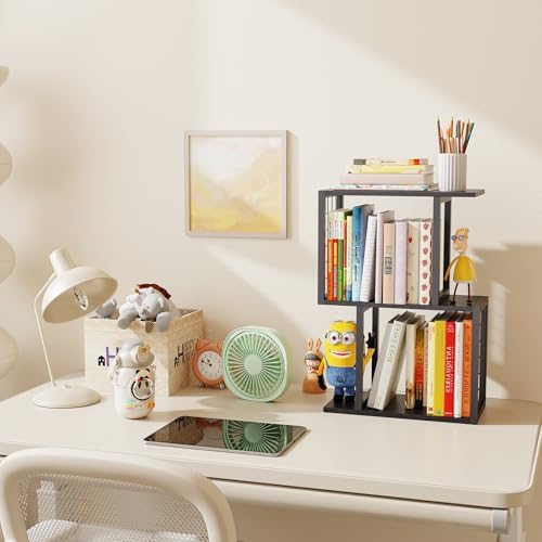 Small Bookshelf Desk Organizer，3-Tier Shelf for Top of Desk Workspace Organizers for Office Accessories, Black