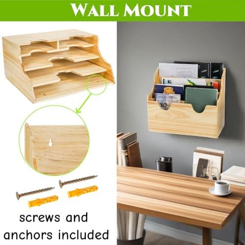 Wall Mounted Wood File Holder, 4 Tiers Magazine Organizer