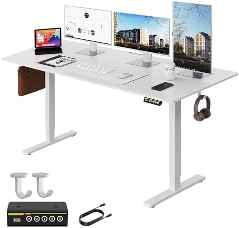 63 x 28 Inch Electric Standing Desk, 3 Memory Presets, White