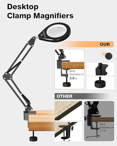Magnifying Glass with Light, 10X/5X Lens, Dimmable LED, Swing Arm,White