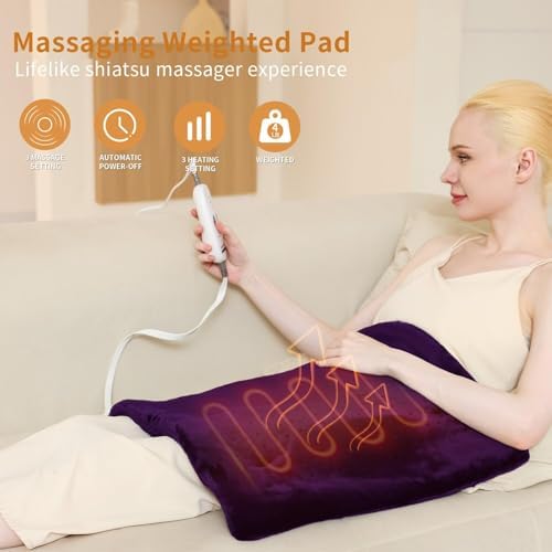 SAROO Massaging Weighted Heating Pad for Back Pain Relief,12"*24",Purple