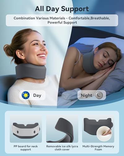 Memory Foam Neck Brace For Sleeping, For Neck Support Soft Cervical CollarGray Small Size Fits Neck Circumference 11.02-13.78 inch (28-35 cm), Height 3.15-3.54 inch (8-9 cm)