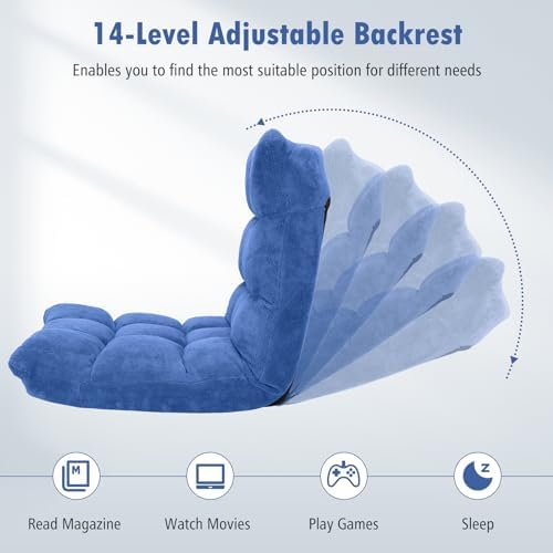 GIANTEX Floor Chairs for Adults, Floor Gaming Chair w/Back Support (Blue)