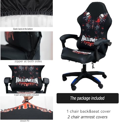 Gaming Chair Covers Slipcovers, Stretch Removable Washable Computer Reclining Gaming Chair Protector Slipcovers with Armrest Cover (No Chairs) (Halloween-Butterfly)