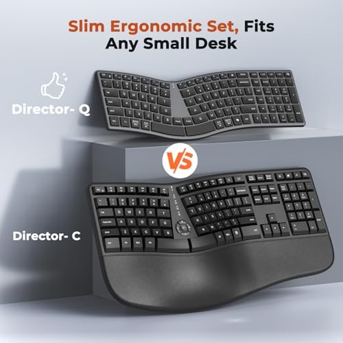 MEETION Wireless Ergonomic Keyboard and Mouse, Split S-Curve Design, Black