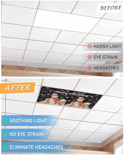 Black Christmas Magnetic Fluorescent Light Covers for Ceiling Lights 2 x 4 Feet,Vintage Snowflakes Snowman Bear Farmhouse Office Classroom Kitchen Drop Ceiling Light Covers Filters Shade Panel 1 Pack