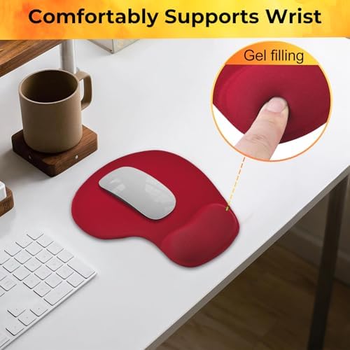 Mouse Pad with Wrist Support, 2-Pack Ergonomic Mousepad with Wrist Rest, Gaming Mouse Pad with Non-Slip PU Base, Relieve Pain Relief, for Home Office Computer Laptop, Red