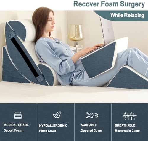 Yojoker 6pcs Orthopedic Bed Wedge Pillow Set for Sleeping, Post Surgery Foam for Body, Back and Leg Pain Relief Comfortable & Adjustable Support Pillows-Anti Snoring, Heartburn, Navy