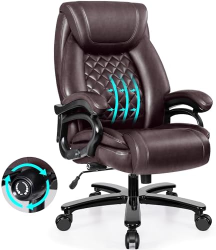 Big and Tall 500lbs Office Chair,Heavy Duty Large PU Leather Executive Desk Chair with Wide Seat, Adjustbale Ergonomic Lumbar Support High Back Rocking Computer Chair for Heavy People