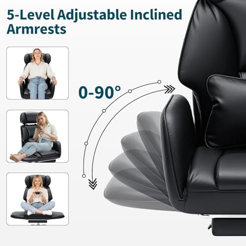 HOFFREE Criss Cross Office Chair with Flip-Up Arms,PU Leather,Black