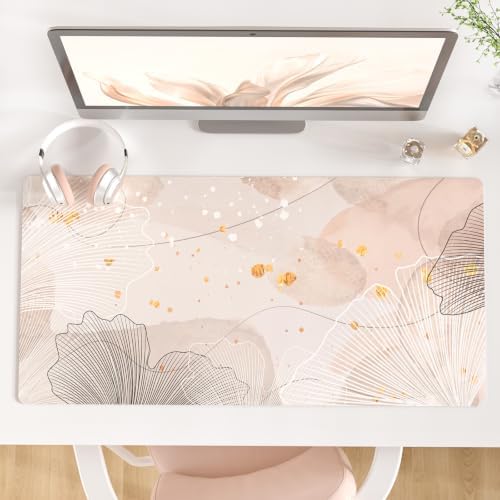 QIYI PU Leather Large Mouse Pad, Waterproof Desk Mat, 31.5" x 15.7", Ginkgo