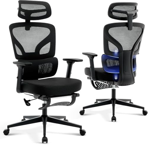 Ergonomic Mesh Office Chair with Footrest, 135° Reclining, Black