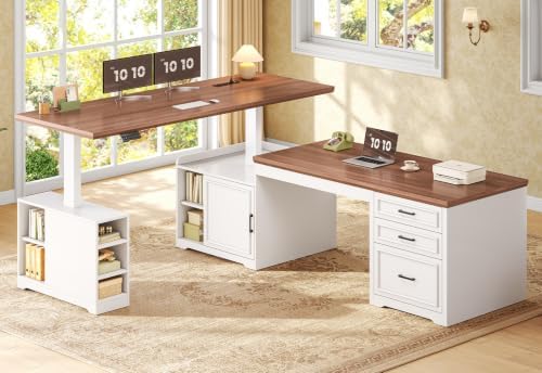 SEDETA Farmhouse L Shaped Standing Desk with Storage for Home Office, White