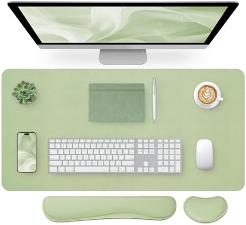 Bloss Green Leather Desk Mat and Keyboard Wrist Rest, 3 in 1, 31.5"×15.7"