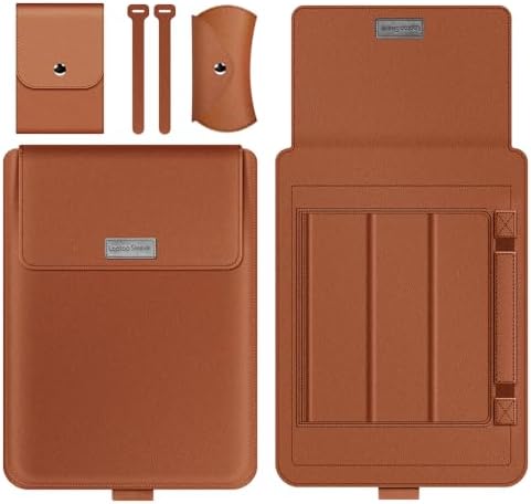 Laptop Sleeve 15-15.4-15.6" Case with Stand Compatible with Microsoft Surface Laptop 5/4/3/2 13.5", MacBook Air/Pro 13.3", PU Leather Sleeve for 15-16" Laptop Computers - Brown