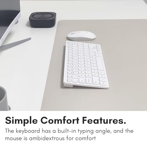 Macally White Wireless Keyboard and Mouse Combo - Quiet Productivity Duo - 2.4G Small Keyboard and Mouse Wireless - 78 Key Quiet Cordless Compact Mouse and Keyboard Combo with Mini Body