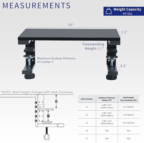VIVO Black Clamp-on 15 in Desk Extension Shelf, DESK-SHELF15B