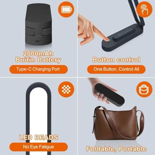 Giryuhd LED Desk Lamp for Office Home & Battery Operated Lamp Rechargeable Lamp Foldable & Portable Light, LED Desk Light Strip, 3 Brightness Dimmable Small Desk Lamp Wireless Reading Lamp