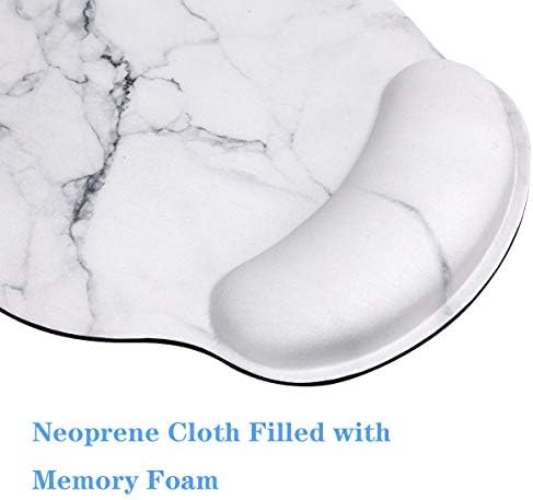 Mouse Pad with Wrist Support, Desk Decor for Office Marble Design Mouse Pad Non-Slip Rubber Base Mousepad for Desk Laptop Gaming Working Computers Laptop Easy Typing & Pain Relief, White