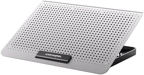 ICE COOREL Aluminum Laptop Cooling Pad, Laptop Cooler Stand with 7 Height Adjustable, Laptop Fan Cooling Pad for Laptop 12-15.6 Inch, Notebook Cooler Pad with Two USB Port (Silver)