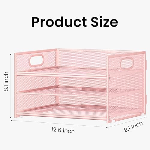 Paper Tray Pink Desk Organizer for Desk,2P-3 Tier Pink File Organization