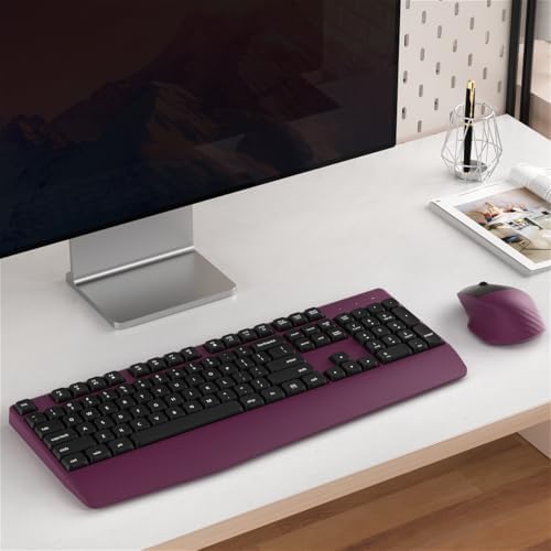 Ergonomic Wireless Keyboard and Mouse Combo with Wrist Rest, Black Burgundy